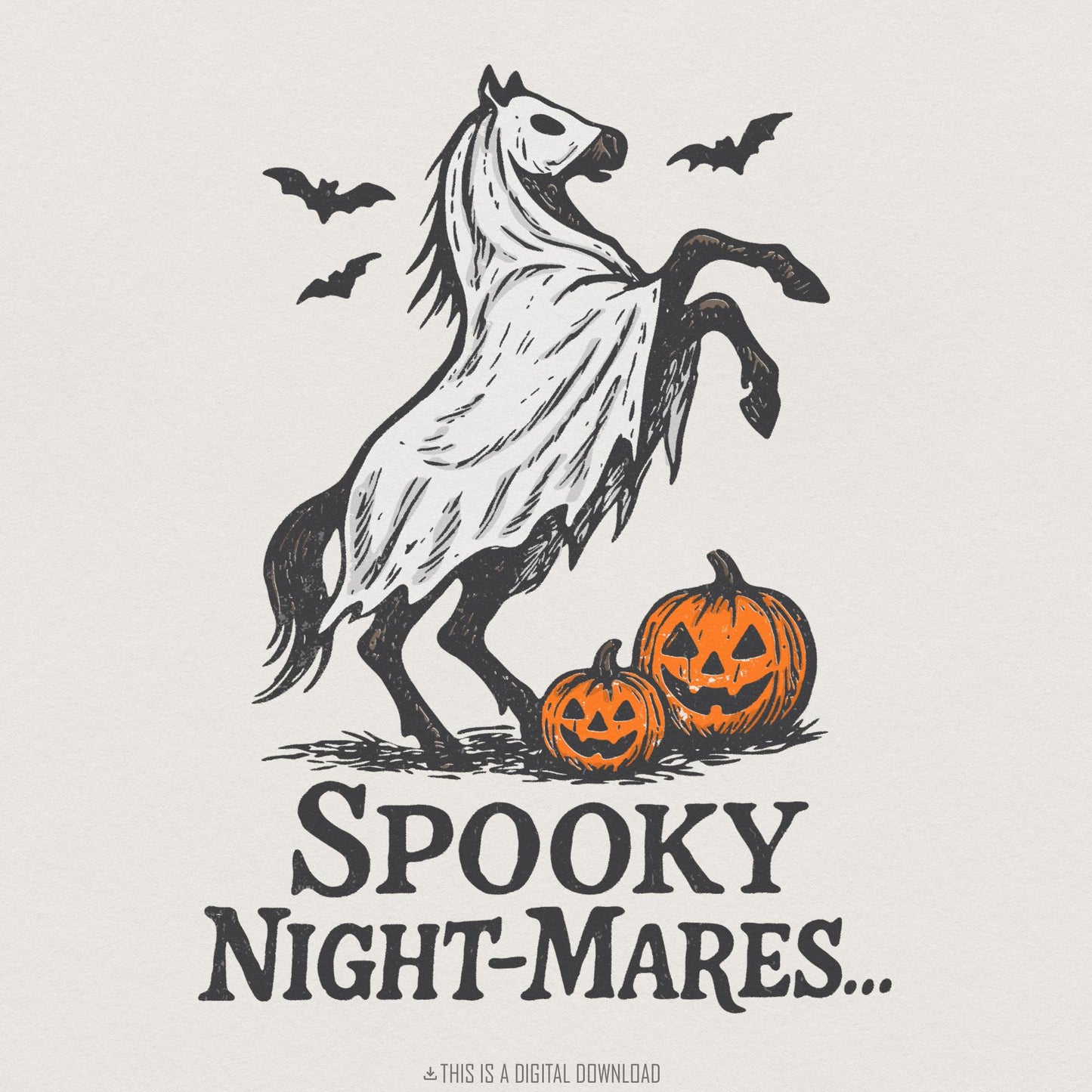 Spooky Night-Mares PNG, Halloween Ghost Horse PNG - 300 DPI Design for