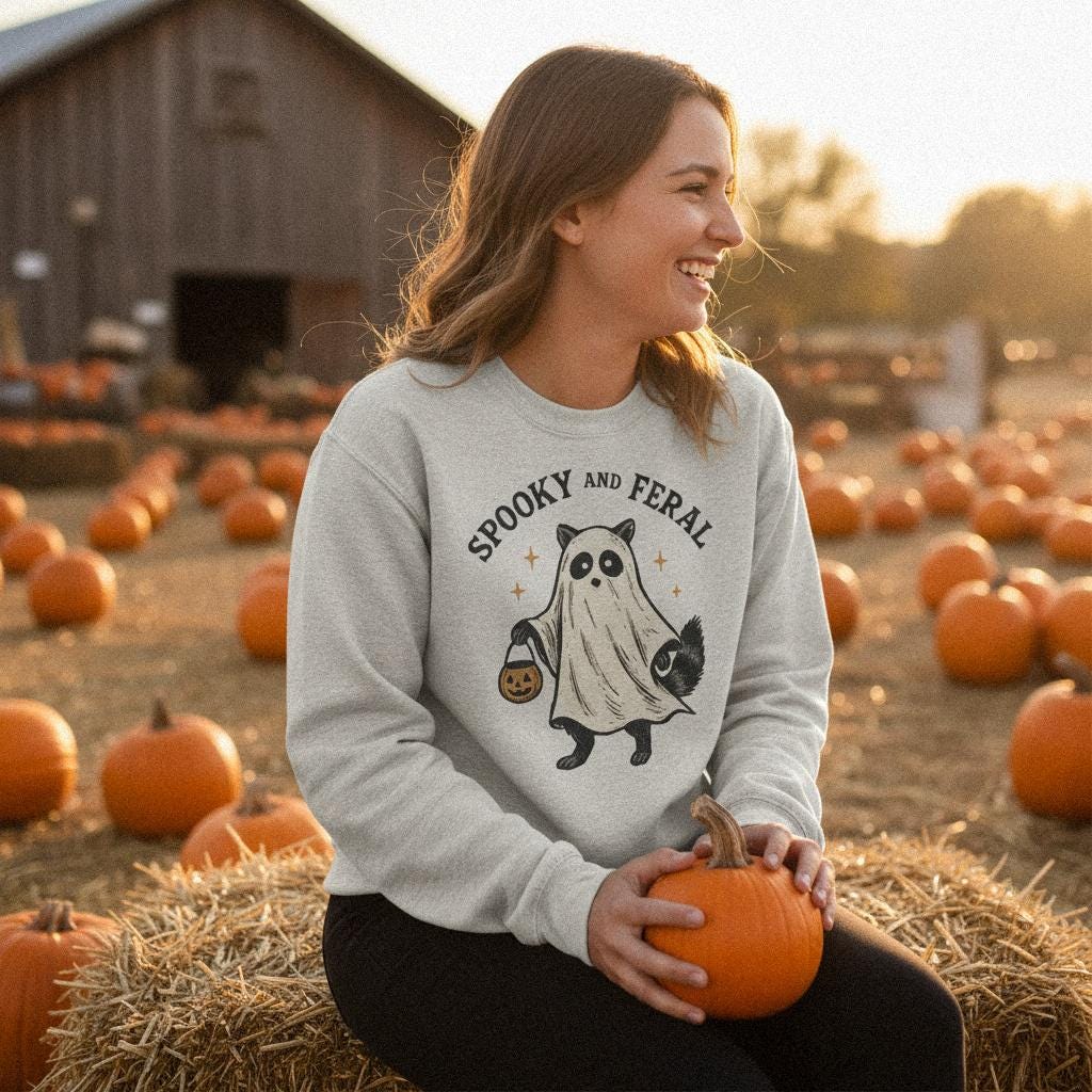 Spooky And Feral PNG, Halloween Raccoon Digital Download - 300 DPI Design