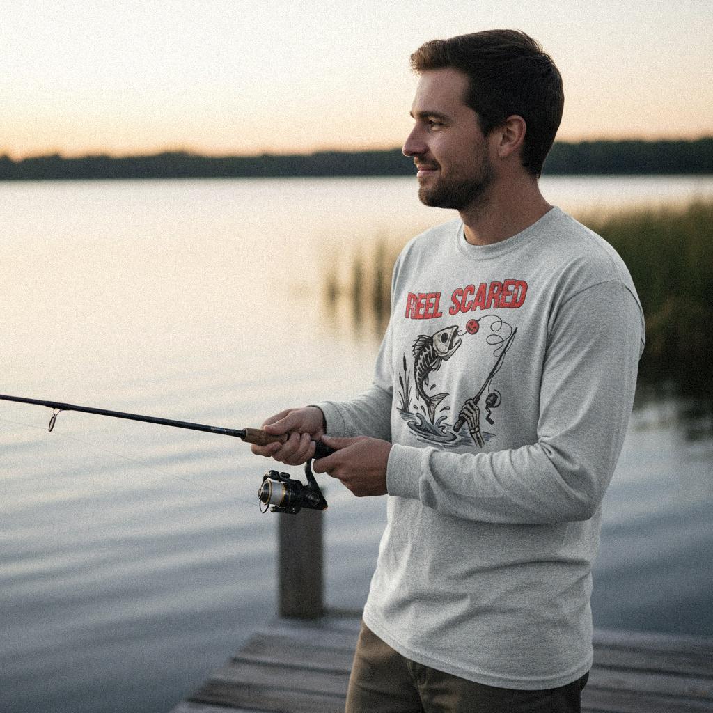 Reel Scared PNG, Skeleton Fishing Clipart - 300 DPI Design for T-Shirt