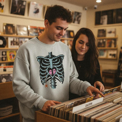 Ghost Love in Ribcage PNG, Skeleton Heart with Spooky Ghosts - 300 DPI