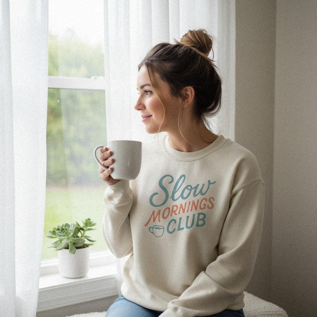 Slow Mornings Club PNG, Coffee Lover Digital Download - 300 DPI Design