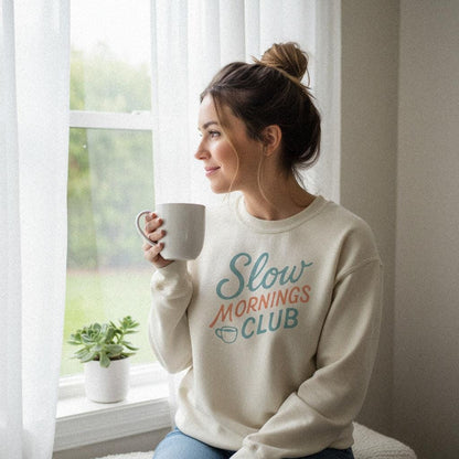 Slow Mornings Club PNG, Coffee Lover Digital Download - 300 DPI Design