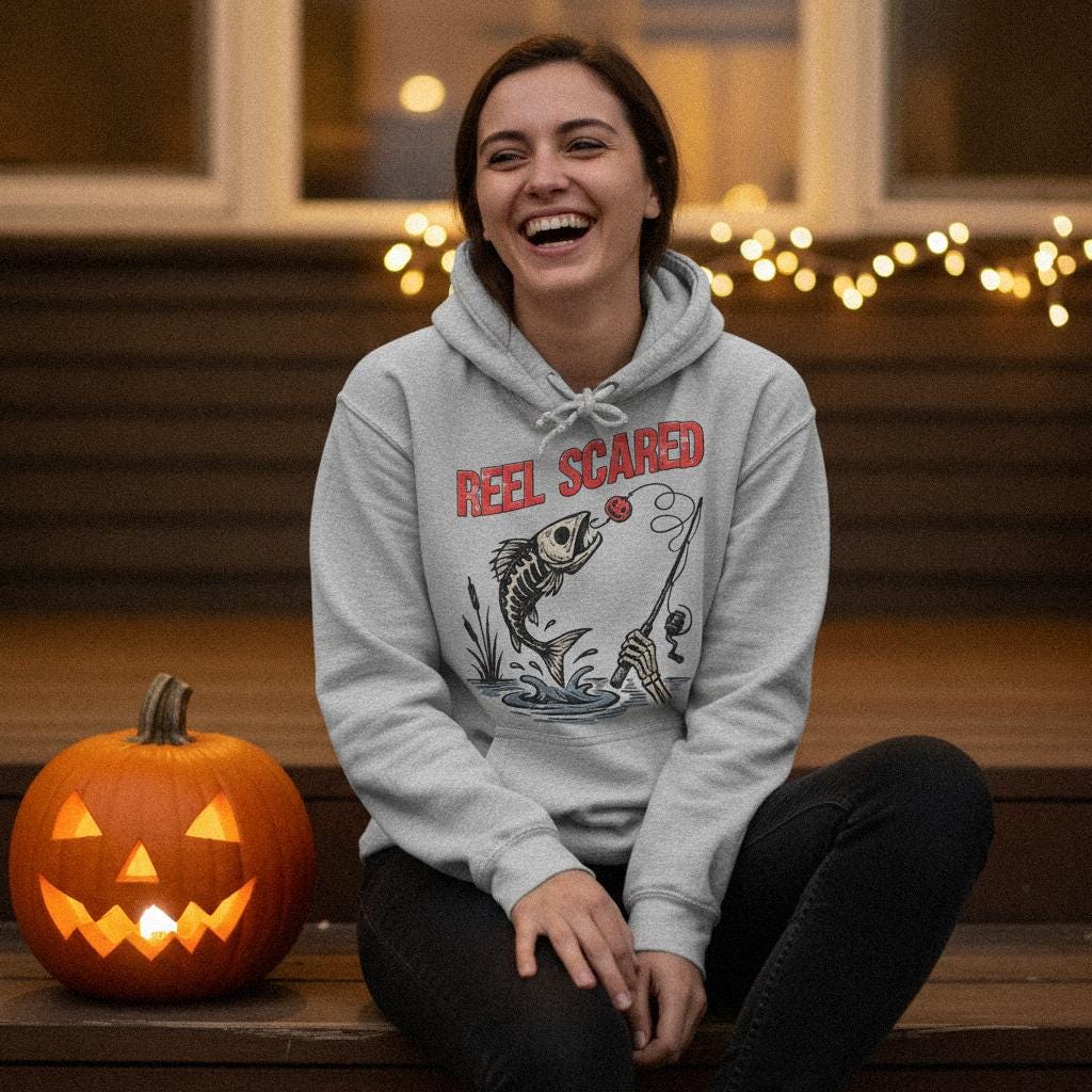 Reel Scared PNG, Skeleton Fishing Clipart - 300 DPI Design for T-Shirt