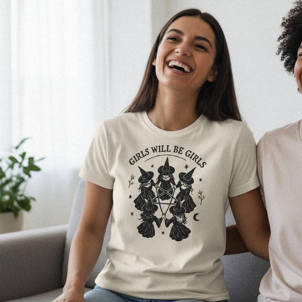 Girls Will Be Girls PNG, Witch Circle Clipart - 300 DPI Design for T-Shirt