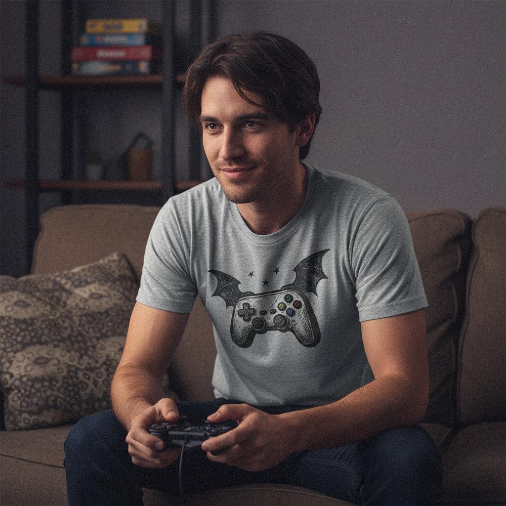 Game Controller PNG With Bat Wings, Gamer Art Print - 300 DPI Design for