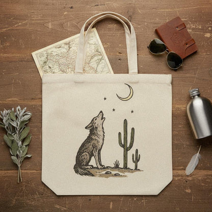 Howling Wolf and Moon PNG, Desert Cactus Boho Western Shirt Design - 300