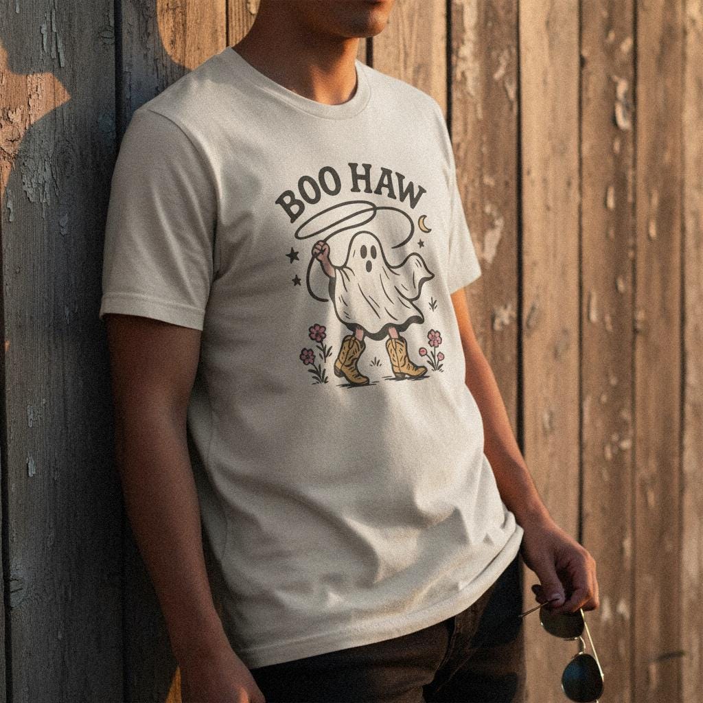 Boo Haw PNG, Ghost Western Cowboy Print - 300 DPI Design for T-Shirt