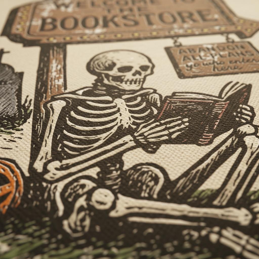 Welcome To The Bookstore PNG, Skeleton Reading Digital Download - 300 DPI
