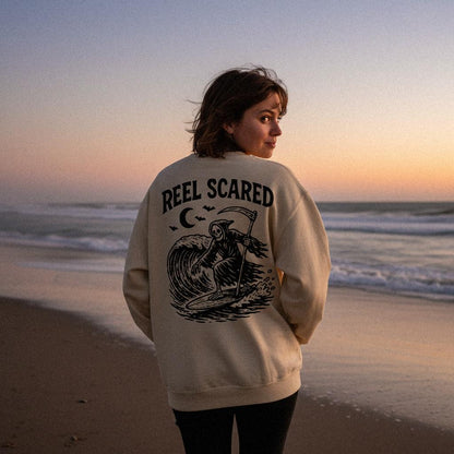 Reel Scared PNG, Grim Reaper Surfing Wave - 300 DPI Design for T-Shirt