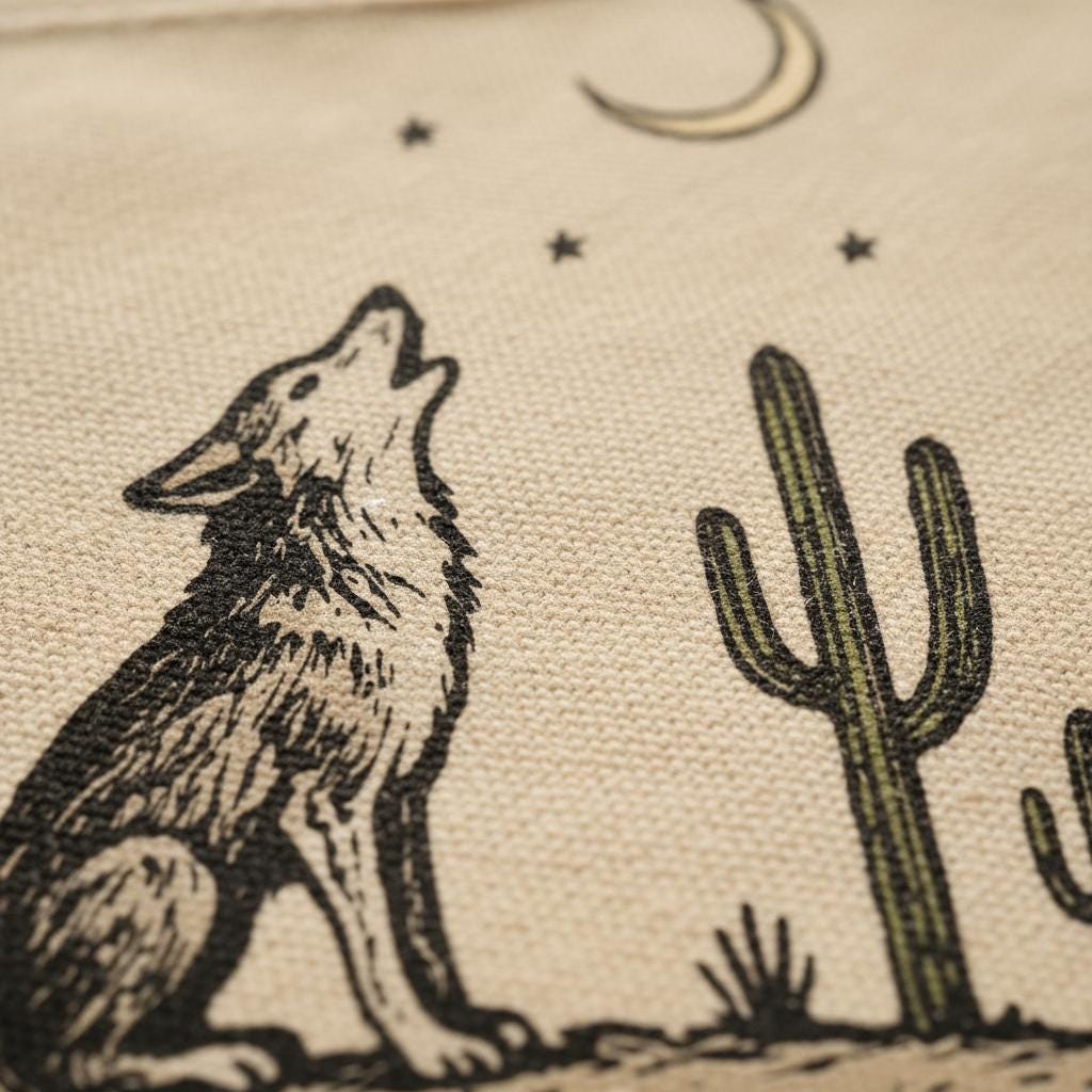 Howling Wolf and Moon PNG, Desert Cactus Boho Western Shirt Design - 300