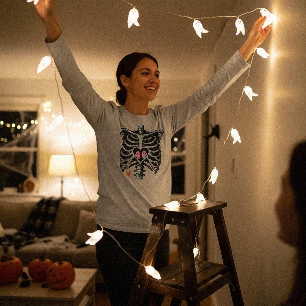 Ghost Love in Ribcage PNG, Skeleton Heart with Spooky Ghosts - 300 DPI