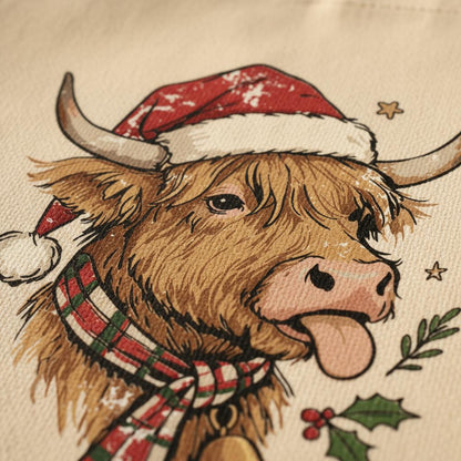 Highland Cow Christmas PNG, Funny Farm Animal Santa Art - 300 DPI Design