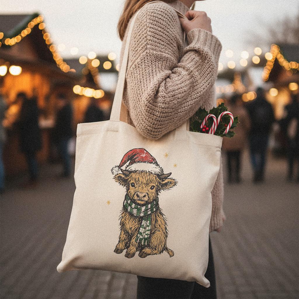 Highland Cow Christmas PNG, Cute Holiday Calf Digital Download - 300 DPI