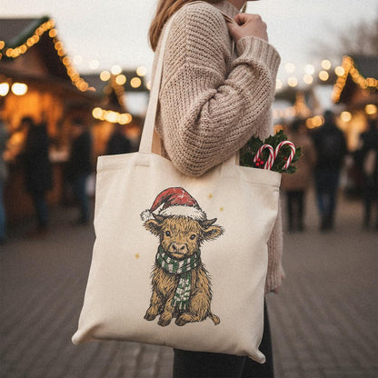 Highland Cow Christmas PNG, Cute Holiday Calf Digital Download - 300 DPI