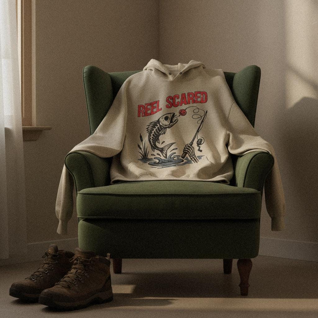 Reel Scared PNG, Skeleton Fishing Clipart - 300 DPI Design for T-Shirt