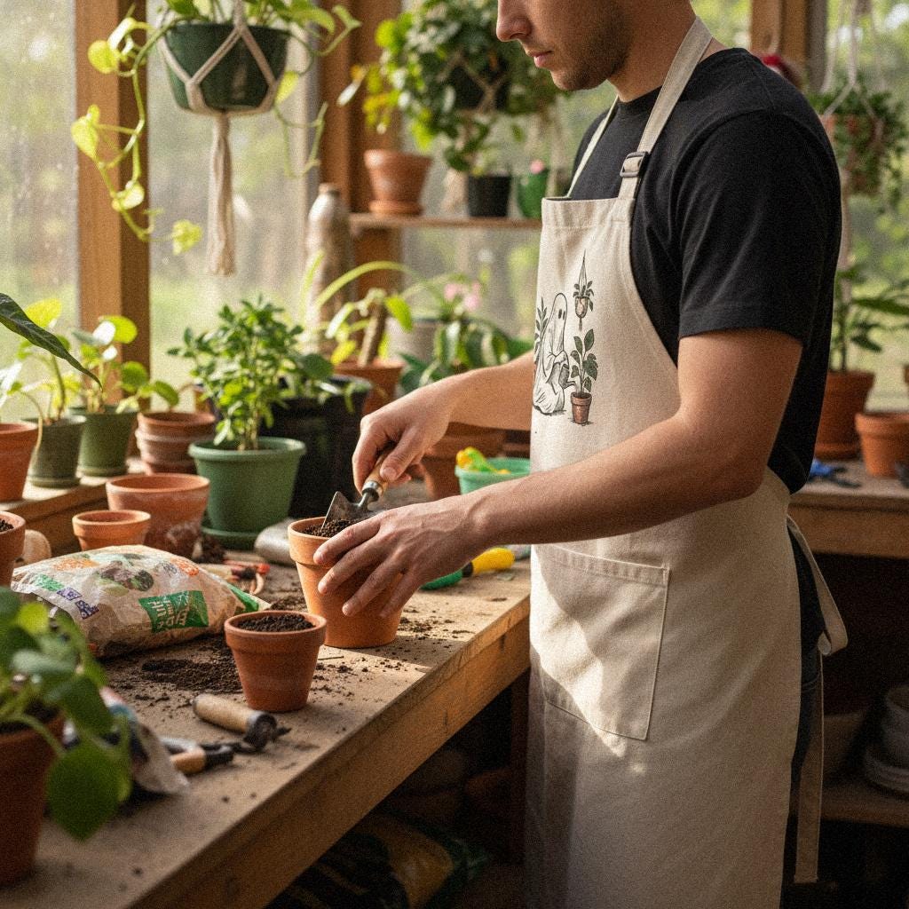 Plant Ghost PNG, Cute Ghost Watering Plants Digital Download - 300 DPI