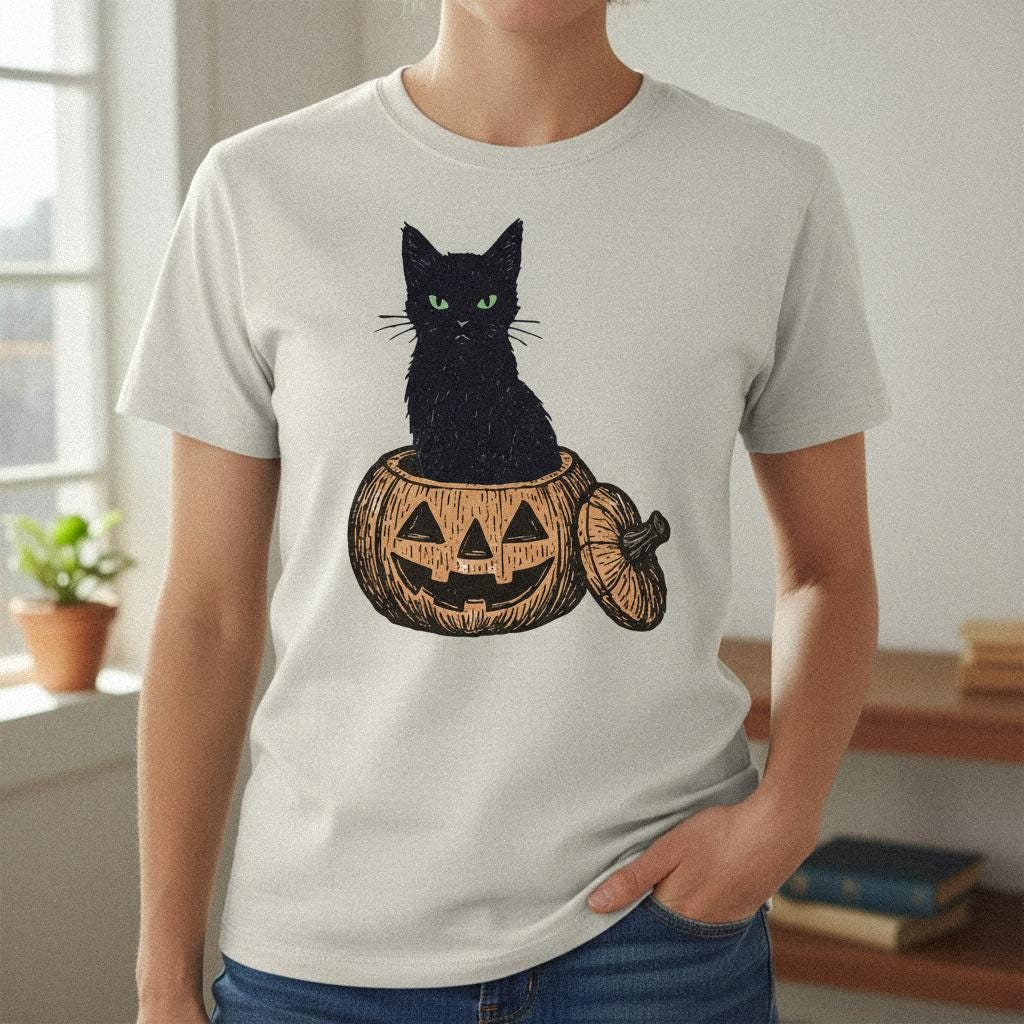 Black Cat In Pumpkin PNG, Halloween Cat Clipart PNG - 300 DPI Design for