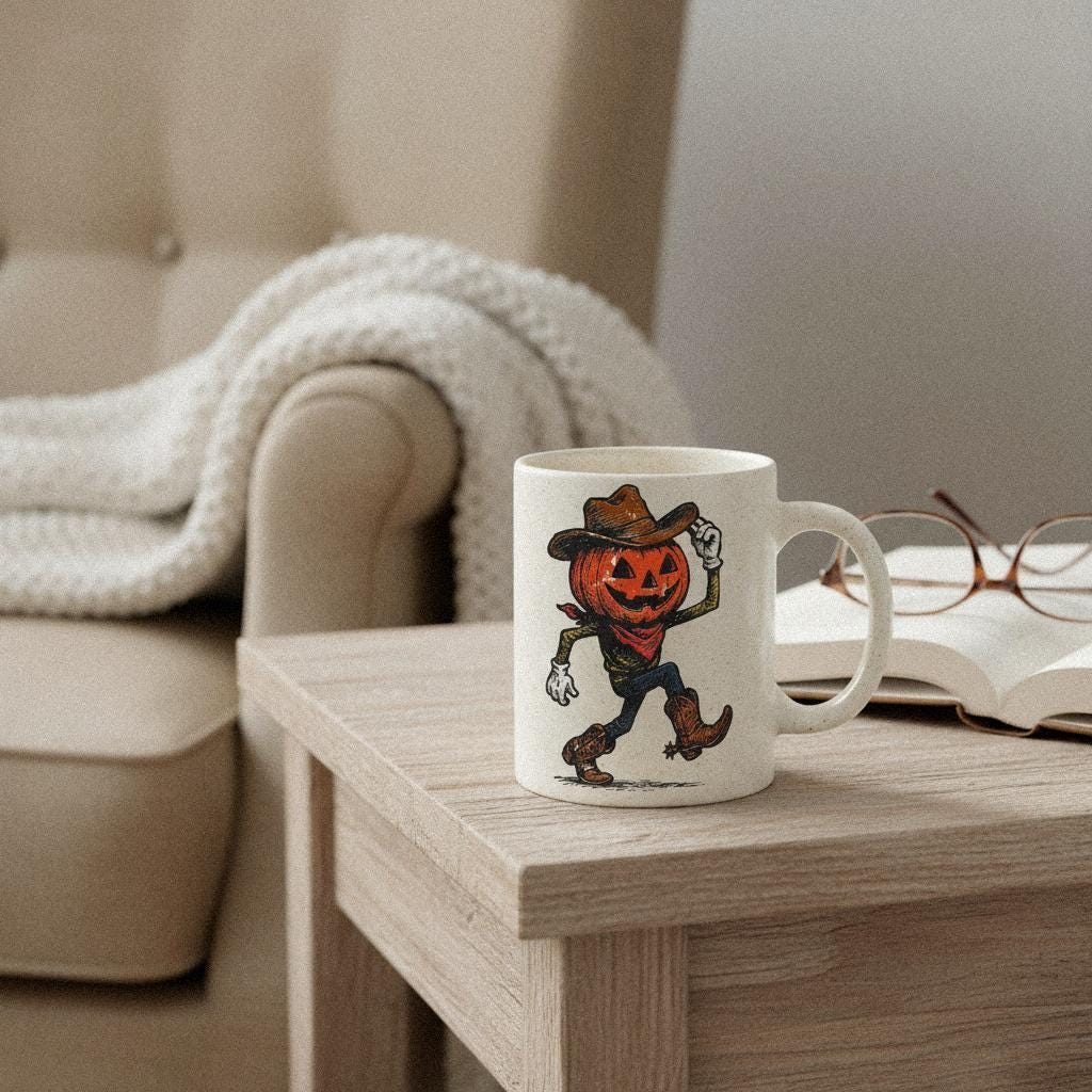 Pumpkin Cowboy PNG, Halloween Digital Download - 300 DPI Design for T-Shirt