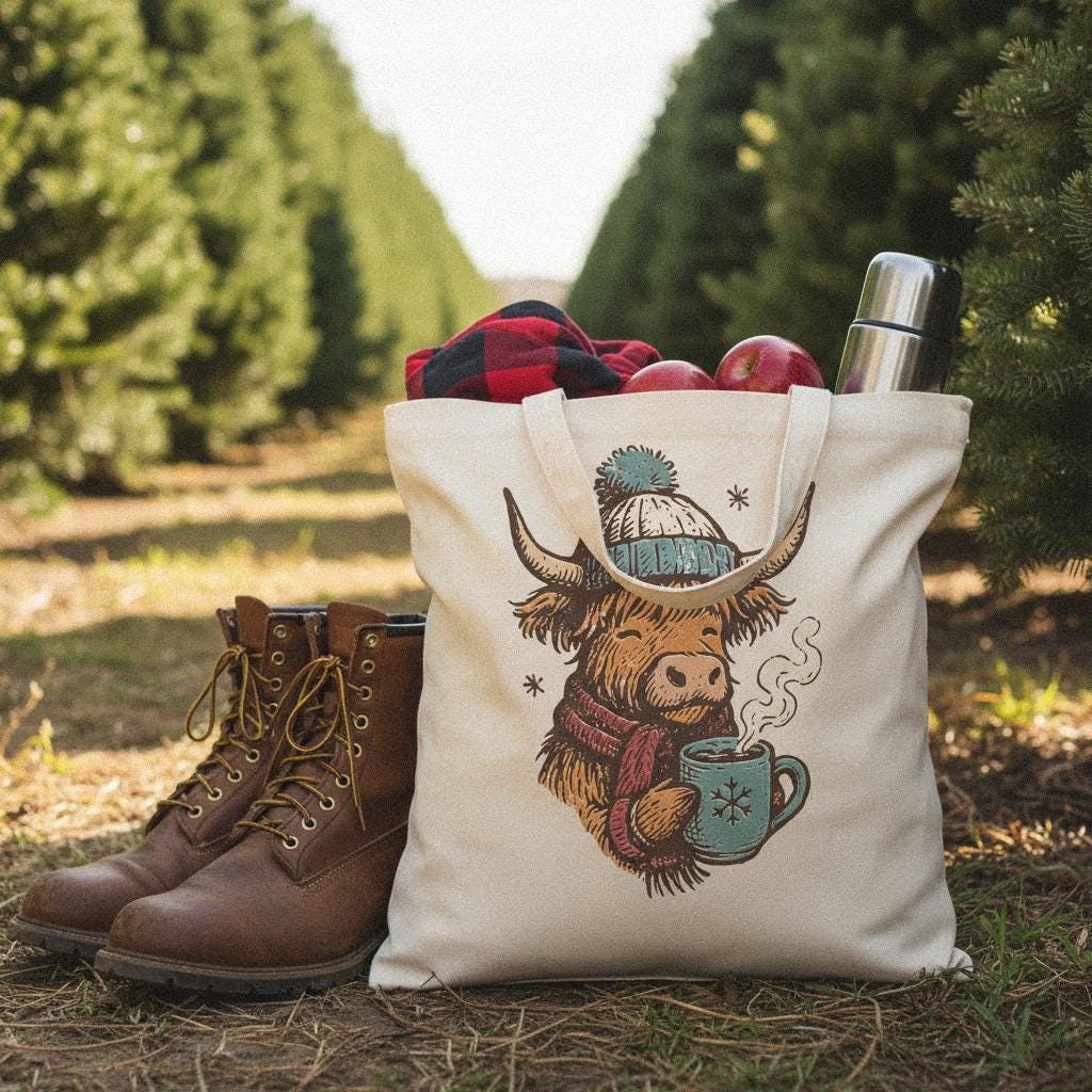 Highland Cow PNG, Cozy Winter Animal Art - 300 DPI Design for T-Shirt