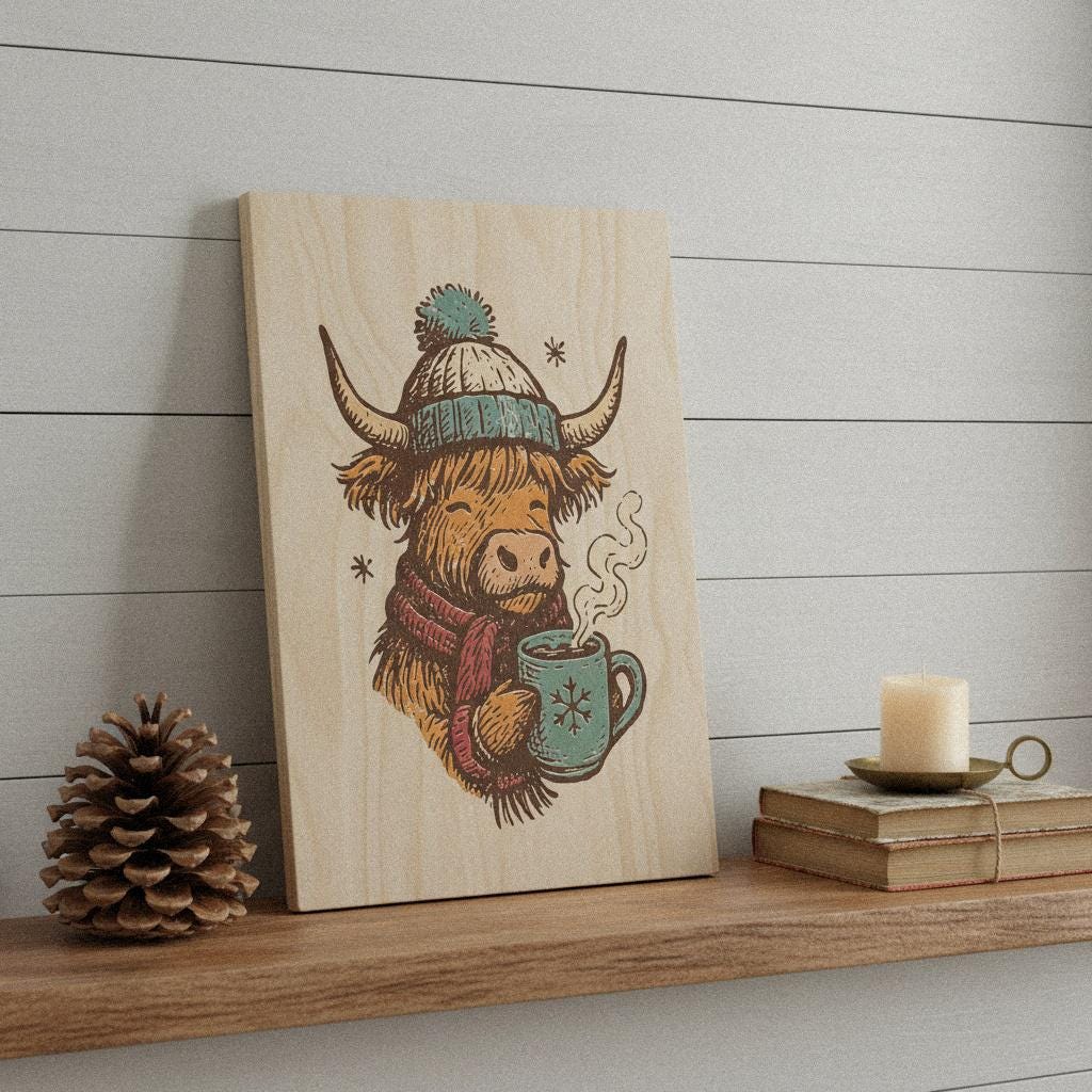 Highland Cow PNG, Cozy Winter Animal Art - 300 DPI Design for T-Shirt