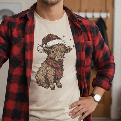 Christmas Highland Cow PNG, Cute Holiday Calf Design - 300 DPI Design for