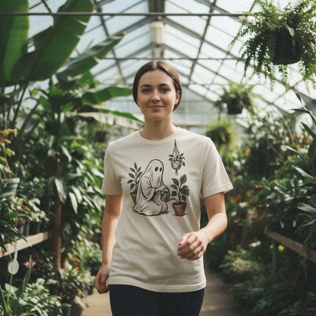 Plant Ghost PNG, Cute Ghost Watering Plants Digital Download - 300 DPI