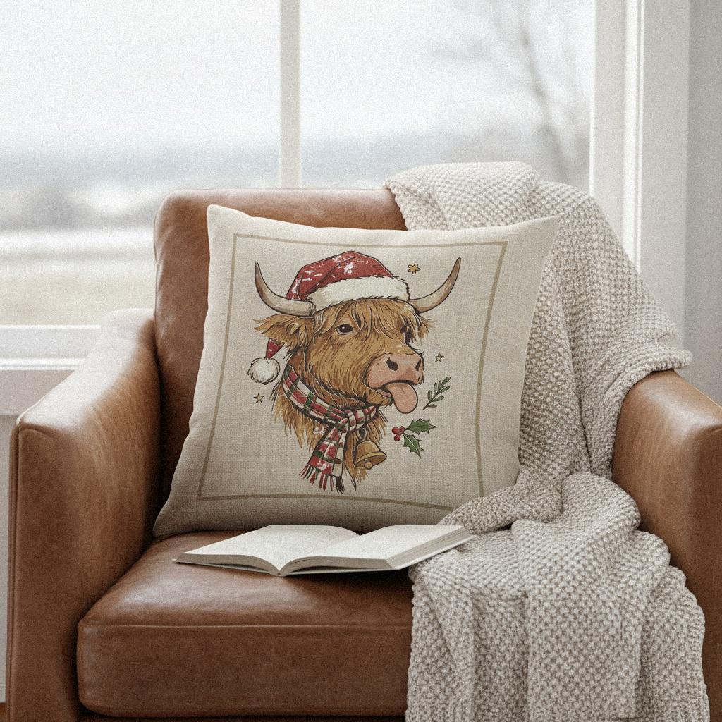 Highland Cow Christmas PNG, Funny Farm Animal Santa Art - 300 DPI Design