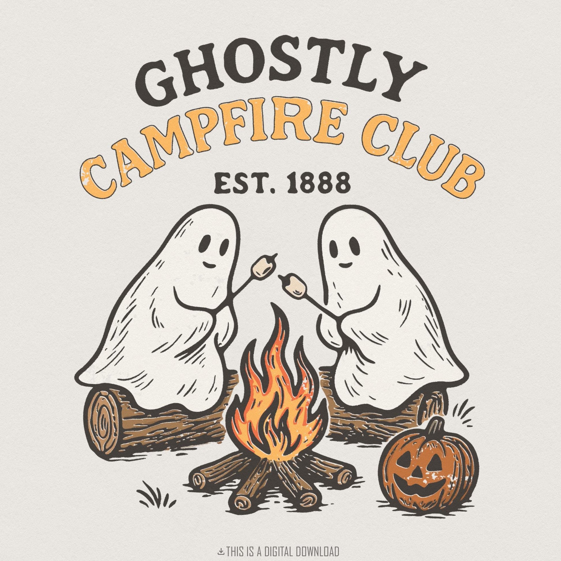 Ghostly Campfire Club PNG, Vintage Halloween Shirt - 300 DPI Design for
