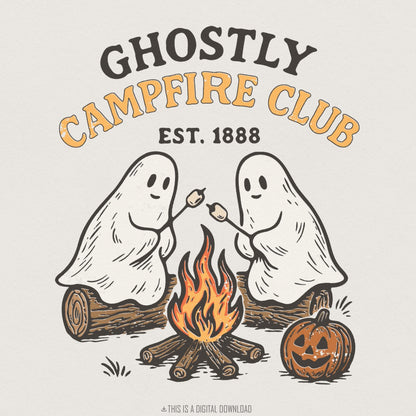Ghostly Campfire Club PNG, Vintage Halloween Shirt - 300 DPI Design for