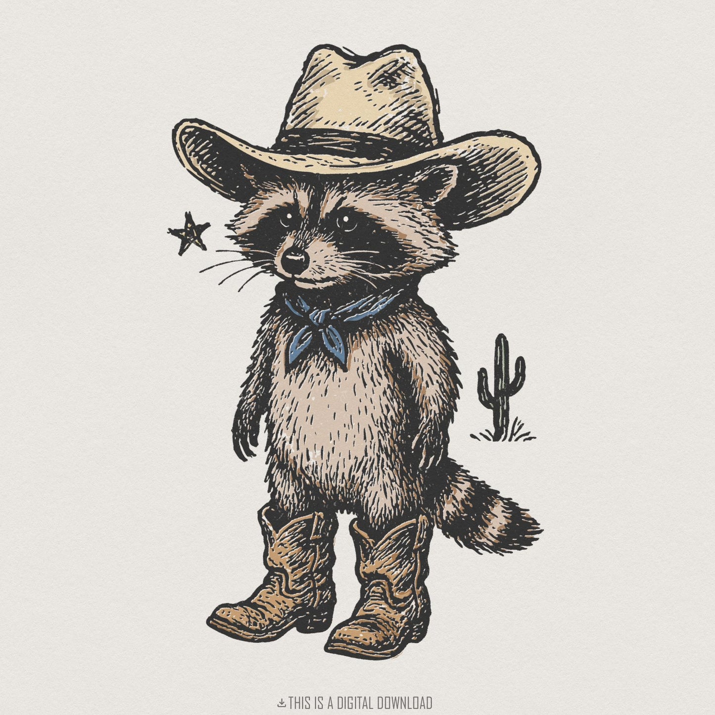 Cowboy Raccoon PNG, Cute Western Animal Design - 300 DPI Design for T-Shirt