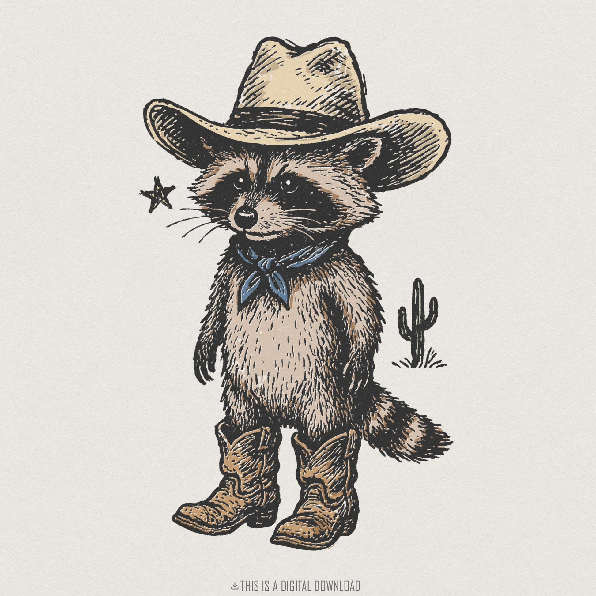 Cowboy Raccoon PNG, Cute Western Animal Design - 300 DPI Design for T-Shirt