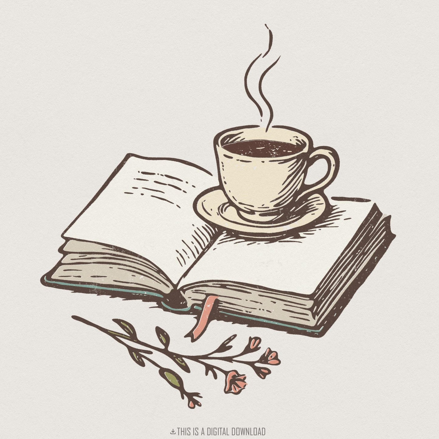 Open Book And Coffee PNG, Cozy Reading Digital Download - 300 DPI Design