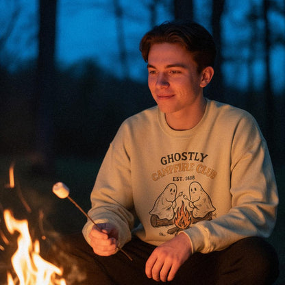 Ghostly Campfire Club PNG, Vintage Halloween Shirt - 300 DPI Design for