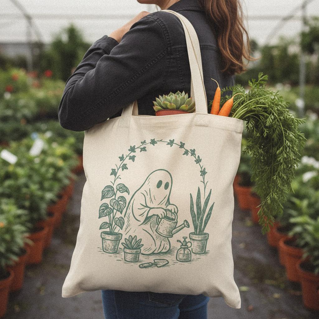 Cute Ghost with Houseplants PNG, Whimsical Garden Decor - 300 DPI Design