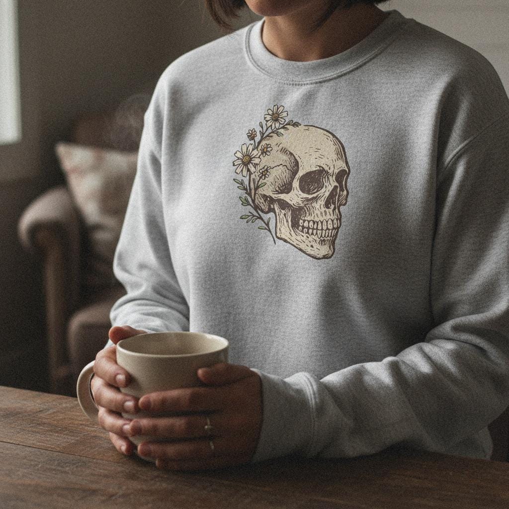 Floral Skull PNG, Digital Download Printable - 300 DPI Design for T-Shirt