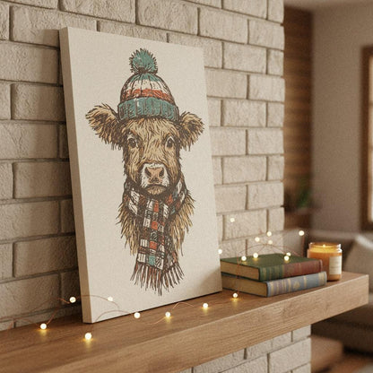 Highland Cow With Winter Hat PNG, Cute Farm Animal Digital Download - 300