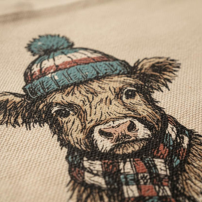 Highland Cow With Winter Hat PNG, Cute Farm Animal Digital Download - 300