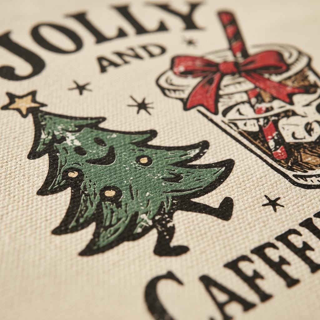 Jolly And Caffeinated PNG, Christmas Coffee Shirt - 300 DPI Design for