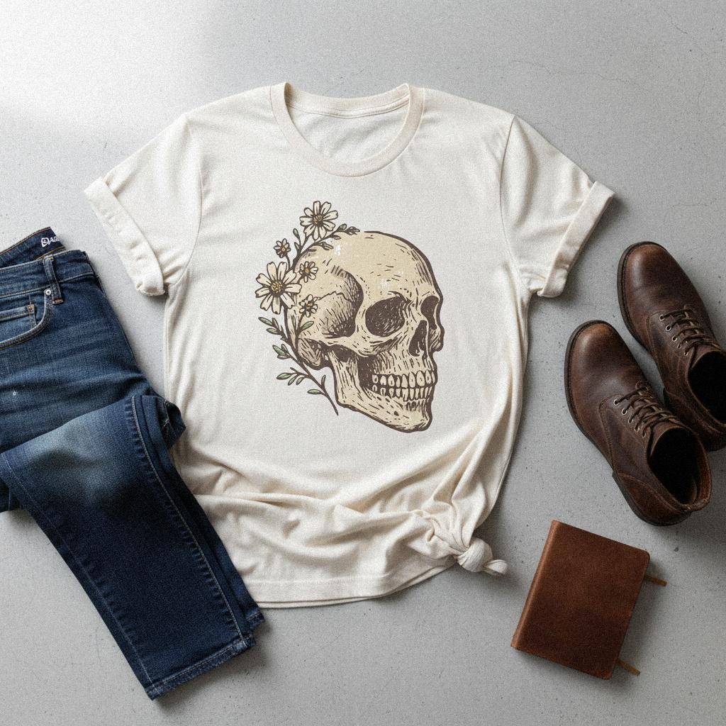 Floral Skull PNG, Digital Download Printable - 300 DPI Design for T-Shirt