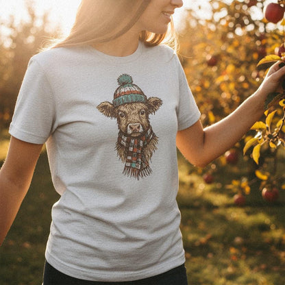 Highland Cow With Winter Hat PNG, Cute Farm Animal Digital Download - 300