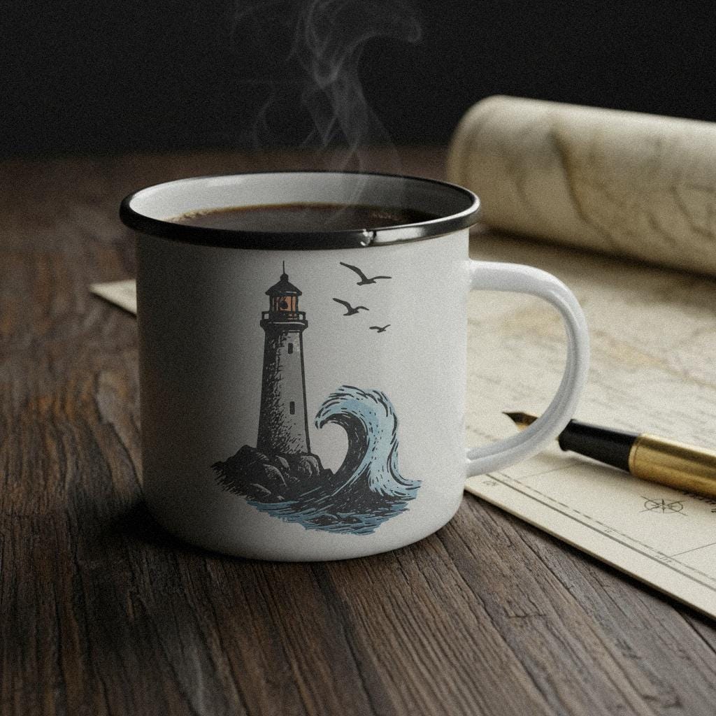 Lighthouse PNG Digital Download, Nautical Wave Clipart - 300 DPI Design