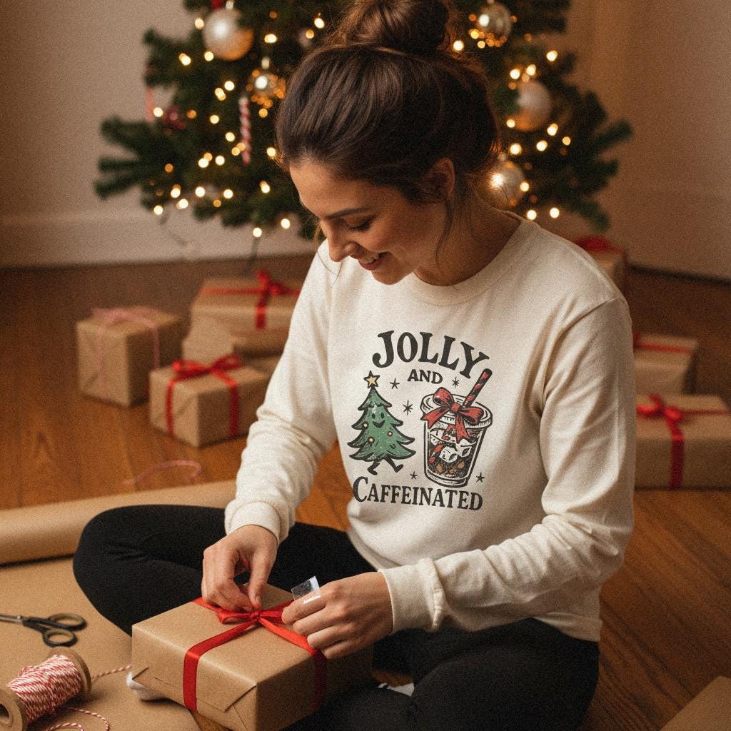 Jolly And Caffeinated PNG, Christmas Coffee Shirt - 300 DPI Design for