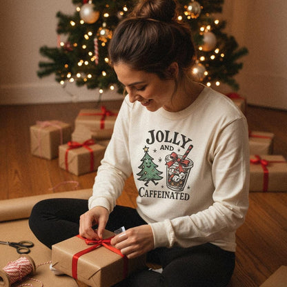 Jolly And Caffeinated PNG, Christmas Coffee Shirt - 300 DPI Design for