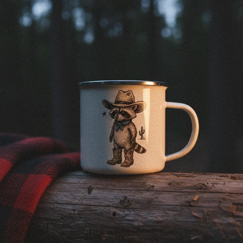 Cowboy Raccoon PNG, Cute Western Animal Design - 300 DPI Design for T-Shirt