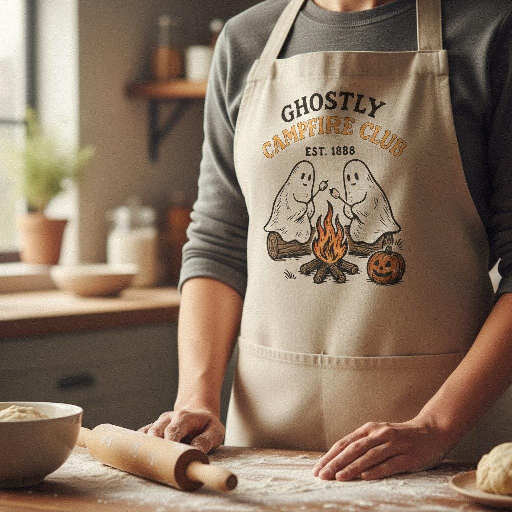 Ghostly Campfire Club PNG, Vintage Halloween Shirt - 300 DPI Design for