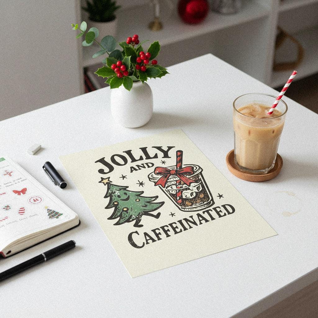Jolly And Caffeinated PNG, Christmas Coffee Shirt - 300 DPI Design for