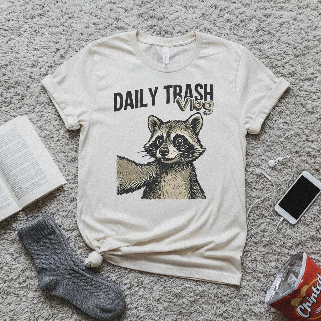 Daily Trash Vlog PNG, Funny Raccoon Shirt - 300 DPI Design for T-Shirt