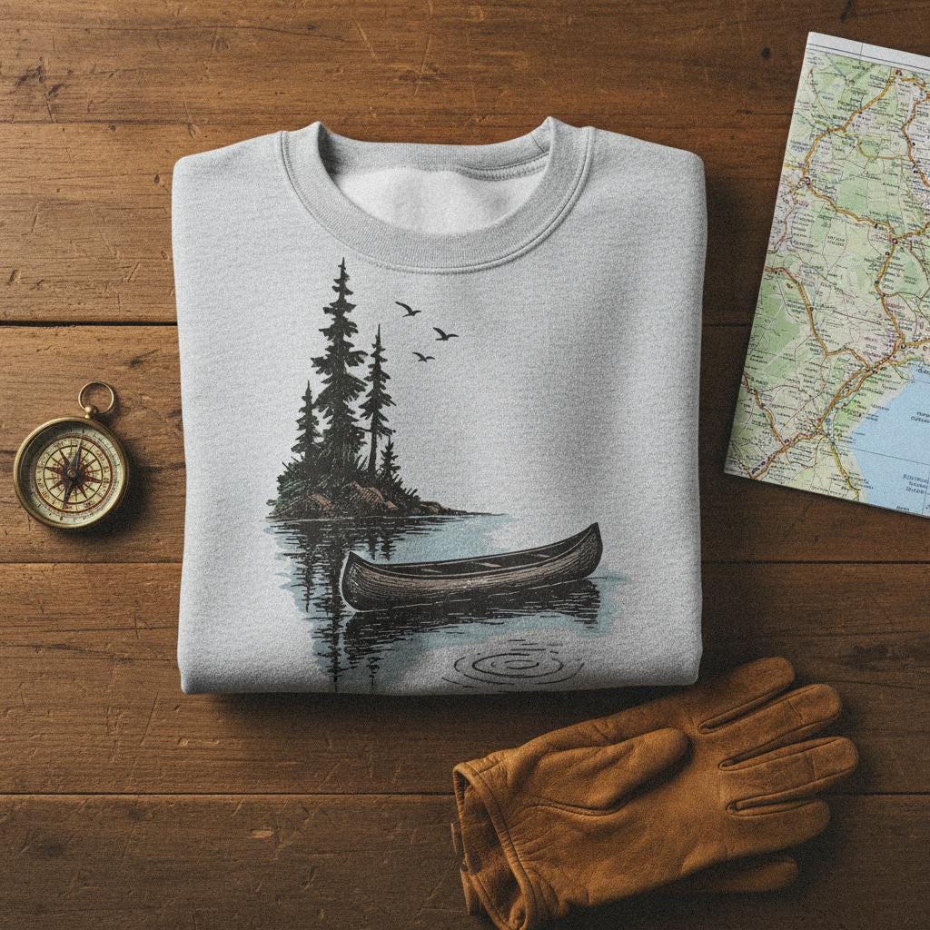 Canoe On Lake PNG, Nature Digital Download - 300 DPI Design for T-Shirt