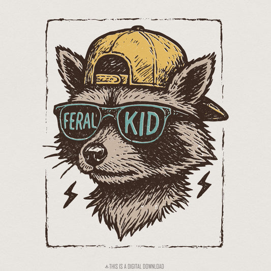 Feral Kid PNG, Cool Raccoon Graphic - 300 DPI Design for T-Shirt