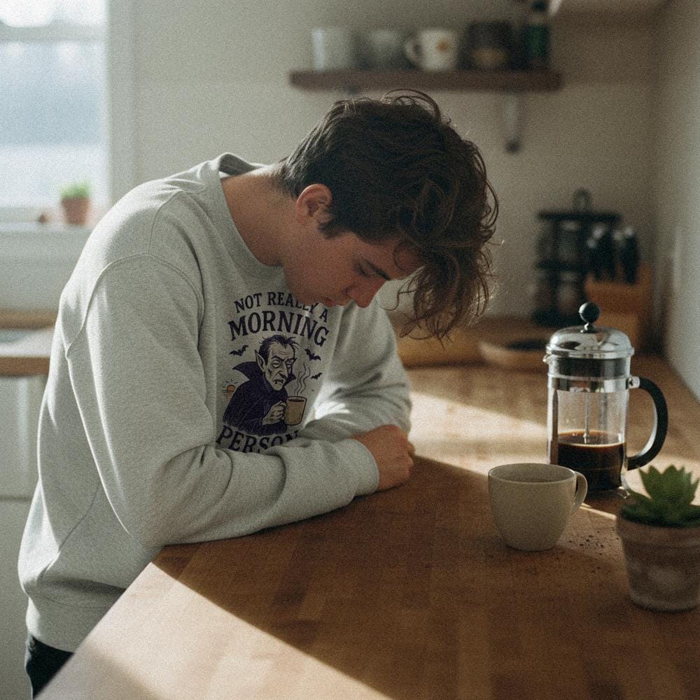 Not Really a Morning Person PNG, Vampire Drinking Coffee - 300 DPI Design